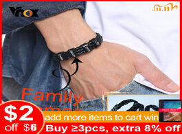 Foto van Sieraden vnox customized family names bracelets for men woven black leather bangle women beads wrist