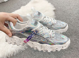 Foto van Schoenen spring women s chunky sneakers fashion platform shoes bling sequined lace up vulcanize fema