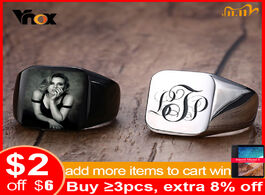 Foto van Sieraden vnox personalized mens signet rings chunky stainless steel boy stamp band customize engrave