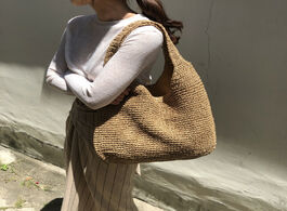 Foto van Tassen large capacity summer rattan shoulder bags women zipper beach handbags female woven tote bag 