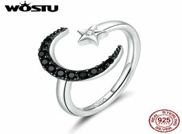 Foto van Sieraden wostu moon star ring 925 sterling silver open size black zircon adjustable finger for women