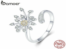 Foto van Sieraden bamoer authentic 925 sterling silver blooming dandelion love cz adjustable rings for women 