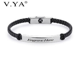 Foto van Sieraden v.ya fashion custom logo name engrave leather bracelet stainless steel bracelets for women 