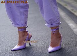 Foto van Schoenen almudena purple green pointed toe high heel shoes v cut lace up dress pumps slingback party