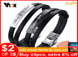 Foto van Sieraden vnox customize leather bracelets for men layered stainless steel id bangle casual wristband