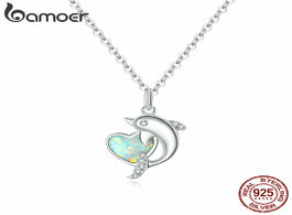 Foto van Sieraden bamoer 925 sterling silver dolphin with heart plated platinum cz pendant necklace for women