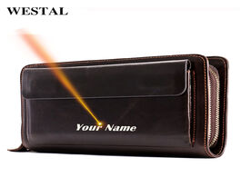 Foto van Tassen westal laser engraved clutch male genuine leather men s wallet purse for coin phone wallets l