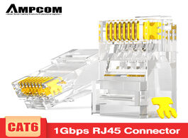 Foto van Elektronica ampcom cat6 rj45 modular plug connector utp 50u gold plated 8p8c crimp end for ethernet 