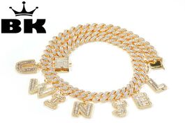 Foto van Sieraden 12mm bagnette zircon miami cuban link necklace with diy letters luxury ankle micro paved cz