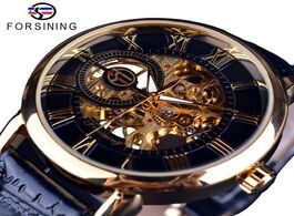 Foto van Horloge forsining 3d logo design hollow engraving black gold case leather skeleton mechanical watche