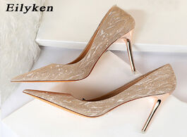 Foto van Schoenen eilyken women pumps high heels shoes pointed toe female glitter woman sexy wedding gold sil