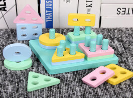 Foto van Speelgoed wooden montessori toy building blocks early learning educational toys color shape match ki