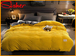 Foto van Huis inrichting winter velvet duvet cover set solid color thick coral bedding 220x240 elastic fitted