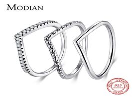 Foto van Sieraden modian 3 style real 925 sterling silver stackable simple ring clear cz fashion instagram je