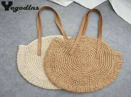 Foto van Tassen round straw beach bag vintage handmade woven shoulder raffia circle rattan bags bohemian summ