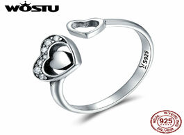 Foto van Sieraden wostu trendy design 925 sterling silver concomitant heart open rings for women fine jewelry