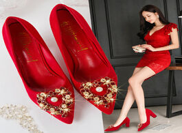 Foto van Schoenen women pumps red high heel wedding shoes elegant pointed toe heart rhinestone ladies dress p