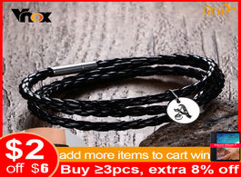 Foto van Sieraden vnox casual multi layers braided leather rope wrap bracelets for men women custom engrave s