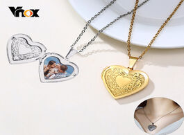 Foto van Sieraden vnox customizable heart pendant women necklaces stainless steel metal photo frame family lo