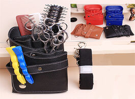 Foto van Tassen pu leather rivet hair scissor bag clips hairdressing barber holster pouch holder case with wa