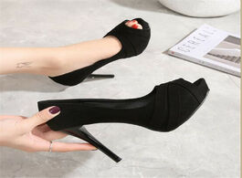 Foto van Schoenen 2020 new fashion platform women pumps concise solid flock high heels 10cm shoes s peep toe 