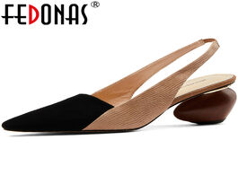 Foto van Schoenen fedonas elegant genuine leather women s summer shoes back strap thick heels pumps mixed col