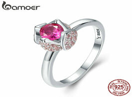 Foto van Sieraden bamoer 925 sterling silver romantic rose flower with you pink cubic zircon finger rings for