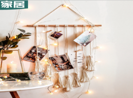 Foto van Huis inrichting 1 set macrame wall hanging woven shelves boho tassels photo display holder home art 