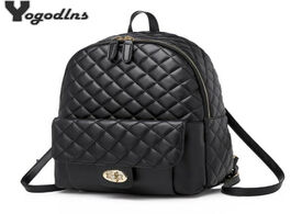 Foto van Tassen fashion black pu leather backpack female plaid backpacks for adolescent girls women spliced c