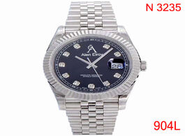 Foto van Horloge 904l luxury silver date just mechanical watch 1:1 men diamonds numbers sapphire glass black 