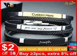 Foto van Sieraden vnox personalize braided genuine leather bracelets for men customize name words stainless s