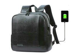 Foto van Tassen new men s backpack pu leather waterproof usb charging lightness black back bags laptop travel