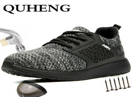 Foto van Schoenen quheng 2020 men s outdoor mesh light breathable safety sneakers all season steel toe anti s