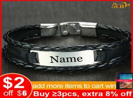 Foto van Sieraden vnox mens free custom engraving bracelets sporty braided black wrap leather pulseira mascul