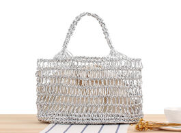 Foto van Tassen 33x23cm ins new gold and silver thread hollow hand crochet bag trend female sen vacation beac