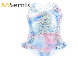 Foto van Sport en spel kids girls mermaid swimsuits sleeveless sparkly fish scales pattern printed surfing sw