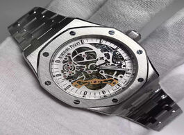 Foto van Horloge top fashion quality skeleton silver case luxury men automatic mechanical self wind royal wat