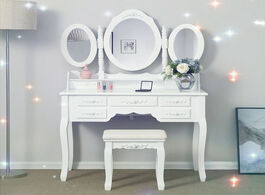 Foto van Meubels net red dressing table triple folding mirror 7 drawers beauty girl makeup dressers bedroom f