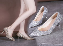 Foto van Schoenen 2020 new luxury women sparkly sequin gold heels pumps thin high bling crystal wedding brida