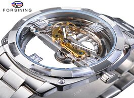 Foto van Horloge forsining men transparent design mechanical watch automatic silver square golden gear skelet