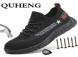 Foto van Schoenen quheng air mesh work safety boots men steel toe cap breathable ultra light soft bottom comf