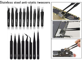Foto van Gereedschap esd anti static steel tweezers set stainless computer mobile phone service tool manicure