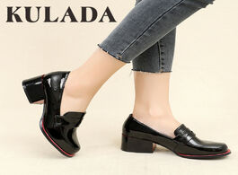 Foto van Schoenen kulada new women pumps shoes patent leather thick heel round toe fashion ladies pull on spr