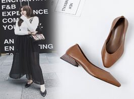 Foto van Schoenen ins hot pumps women genuine leather shoes cow pointed toe office career all match low heel