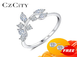 Foto van Sieraden czcity korean 925 sterling silver handmade olive leaf rings for women exquisite cz stone ad
