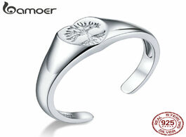 Foto van Sieraden bamoer signet ring 925 sterling silver engraved tree of life open adjustable finger rings f