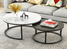 Foto van Meubels 2 in 1 living room coffee tables marble texture wooden combination furniture round tea table