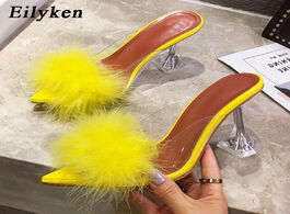 Foto van Schoenen eilyken 2020 new pvc shoes woman feather transparent high heels fur pumps slippers women pe