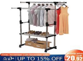 Foto van Meubels adjustable clothes rack double rods coat shelf hanging drying universal wheels design conven