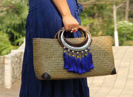 Foto van Tassen 42x26cm original handmade straw bag thai rattan seaside holiday retro weaving women big a6110